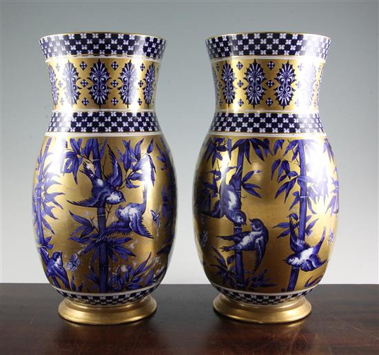 A pair of large Coalport Japanese Grove pattern Aesthetic period vases, c.1885, 34.5cm